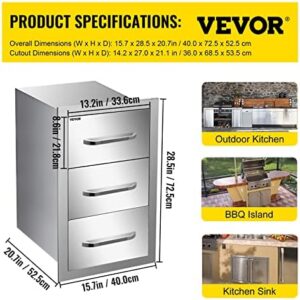 Discover the ultimate outdoor kitchen solution! VEVOR's stainless steel cabinets feature 16" wide drawers with handles, perfect for storing BBQ essentials.