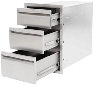 Discover the Biosp triple-tier storage drawer, perfect for outdoor kitchens and BBQ islands. With stainless steel construction and a handle for easy access, store your grilling essentials with style.
