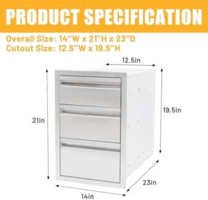 Discover the Biosp triple-tier storage drawer, perfect for outdoor kitchens and BBQ islands. With stainless steel construction and a handle for easy access, store your grilling essentials with style.
