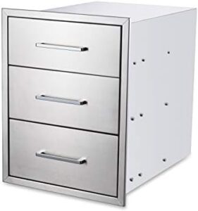 Upgrade your outdoor kitchen with our stainless steel BBQ drawers, featuring triple access and flush mount design. Perfect for grilling enthusiasts, dimensions 20x27x23 inches.
