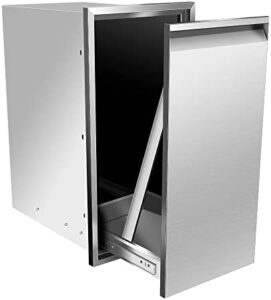 Discover the ultimate outdoor kitchen trash solution: a built-in stainless steel double drawer with 2 spacious bins and pull-out tray, perfect for BBQ islands and grill stations.