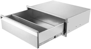 Upgrade your outdoor kitchen with this stainless steel BBQ drawer featuring a divider for organized cooking. Perfectly sized at 30"W x 10"H x 23"D inches.