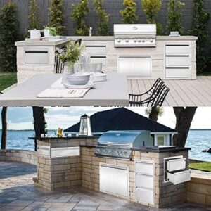 Upgrade your outdoor kitchen with this stainless steel BBQ drawer featuring a divider for organized cooking. Perfectly sized at 30"W x 10"H x 23"D inches.