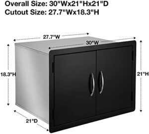 Optimize your outdoor kitchen with the Stanbroil Double Door Dry Storage Pantry, featuring a 30-inch access door and black steel cabinet storage for BBQ island, patio grill station, or garage.