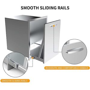 Here is the optimized SEO meta description:

"Maximize outdoor kitchen storage with this stainless steel trash drawer, featuring two pull-out bins for efficient waste management. Perfect for BBQ islands and grill stations."