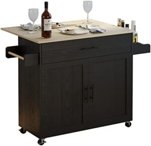 Elevate your kitchen game with the IRONCK Rolling Kitchen Island Table, featuring a drop leaf design, storage cabinet, drawer, and spice/towel rack. Perfect for cooking enthusiasts, this cart measures 47.25" wide.