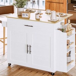 Discover the IRONCK Kitchen Island with Storage: rolling wheels, drop leaf, 3 open spice racks, door cabinet, and drawer. Perfect for kitchen organization!