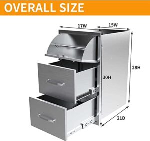 Upgrade your outdoor kitchen with this stainless steel combo featuring triple drawers, including a paper towel holder. Perfect for grilling and entertaining.
