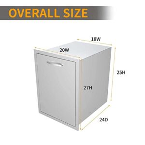 Upgrade your outdoor kitchen with this stainless steel trash drawer featuring a built-in tray and pull-out design. Store up to 10 gallons of waste. Perfect for BBQ islands!