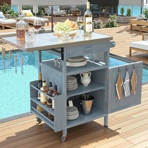 Here is the optimized SEO meta description:

"Upgrade your outdoor cooking experience with this grill cart featuring storage, movable design and lockable wheels. Perfect for patio and lawn gatherings."