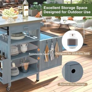 Here is the optimized SEO meta description:

"Upgrade your outdoor cooking experience with this grill cart featuring storage, movable design and lockable wheels. Perfect for patio and lawn gatherings."