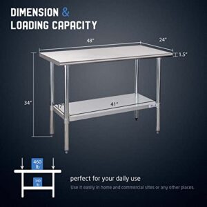 Elevate your culinary space with the Profeeshaw Stainless Steel Prep Table, a heavy-duty 48x24 inch NSF commercial-grade worktable featuring an undershelf for organized storage. Perfect for kitchens, restaurants, and hotels. Limited time offer: 15% off!
