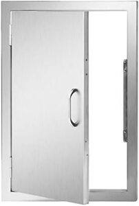 Discover a sleek outdoor kitchen addition with this brushed stainless steel BBQ access door, measuring 17" wide and 24" high, perfect for your island or patio.