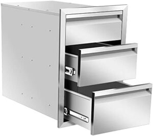 Upgrade your outdoor kitchen with Gecheer's stainless steel flush mount drawers. Three compartments provide ample storage space for utensils and accessories. Perfect for patio grill stations or islands, dimensions 18x24x23 inches.
