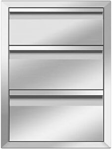 Upgrade your outdoor kitchen with Gecheer's stainless steel flush mount drawers. Three compartments provide ample storage space for utensils and accessories. Perfect for patio grill stations or islands, dimensions 18x24x23 inches.