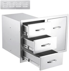 Elevate your outdoor entertaining with this stainless steel Outdoor Kitchen Drawer Combo featuring a multi-layer design and flush mount double drawers, perfect for BBQ island and patio grill station use, 28x20x20 inch.