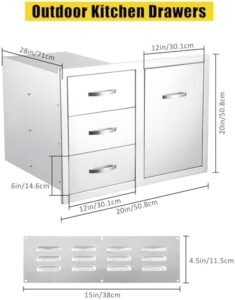 Elevate your outdoor entertaining with this stainless steel Outdoor Kitchen Drawer Combo featuring a multi-layer design and flush mount double drawers, perfect for BBQ island and patio grill station use, 28x20x20 inch.