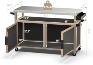 Elevate your outdoor cooking experience with this XL stainless steel tabletop grill cart featuring wheels and ample storage for utensils and accessories. Perfect for patio parties and backyard gatherings.