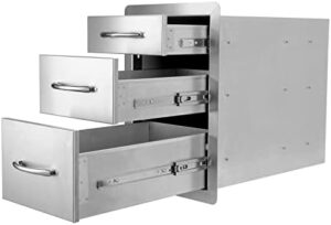 Here is the optimized meta description:

"Enhance your outdoor kitchen with these stainless steel drawers featuring triple access and flush mount design, perfect for BBQ islands or outdoor kitchens. Dimensions: 15W x 21.5H x 23D Inch."