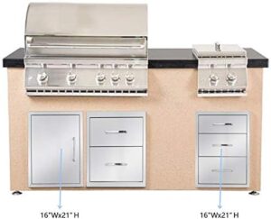 Here is the generated SEO meta description:

"Upgrade your outdoor kitchen with this stainless steel 3-drawer organizer, perfect for storing utensils and tools. Dimensions: 16"W x 21"H x 23"D. Perfectly flush-mounts into any BBQ island or outdoor kitchen."