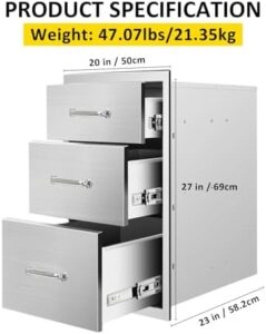 Boost your outdoor kitchen experience with triple drawers featuring a flush mount design and stainless steel construction. Perfect for patio grill stations, these drawers offer ample storage for utensils and tools.