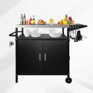 Here is the optimized SEO meta description:

"Elevate your outdoor cooking experience with this 35" H stainless steel grill cart featuring storage and wheels for easy mobility. Perfect for patios, backyards, and BBQ enthusiasts."