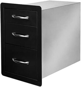 Enhance your outdoor kitchen with the Gecheer Triple Barbecue Storage Drawer, featuring triple storage space and a flush mount design for 14.8" W x 21.4" H x 23.3" D storage. Perfect for BBQ island, patio grill station, or outside cabinet.