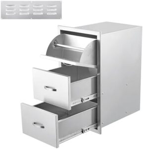 Unlock the ultimate outdoor kitchen experience with these stainless steel triple BBQ drawers featuring a paper towel holder and perfect for your grill station or island.