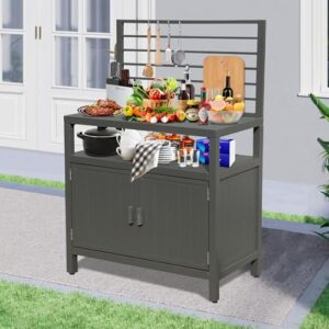 Here is the output:

"Transform your outdoor space with Domi's modular kitchen island counter featuring a whole aluminum finish and ample storage. Perfect for BBQ grill tables on decks and patios, dark gray."