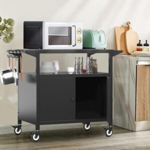 Boost your outdoor cooking experience with the Grill Cart with Storage Cabinet, featuring a movable island with brake wheels and ample storage space for utensils and accessories. Perfect for BBQ enthusiasts!