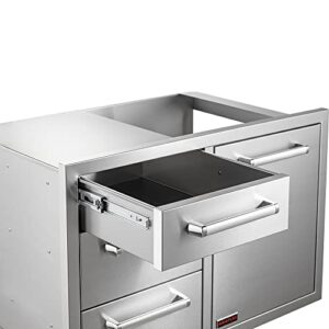 Elevate your outdoor cooking experience with the Outdoor Kitchen Stainless Steel Triple Drawers & Trash Drawer Combo, perfect for BBQ grill islands. Space-saving design, durable construction, and easy cleaning make this combo a must-have for any backyard chef. Limited time offer: enjoy 15% off your purchase!