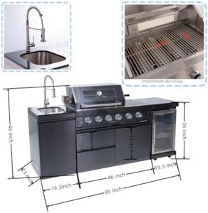 Discover the ultimate outdoor kitchen bar with 4-burner gas grill, wine cooler fridge, rotisserie kit, and granite countertops. Savor the perfect blend of style and functionality for your backyard gatherings! (149 characters)