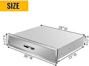 Here is the generated SEO meta description:

"Enhance your outdoor kitchen with this stainless steel single drawer, perfect for built-in BBQ drawers and grill stations. 30"W x 6.5"H x 23"D storage space."
