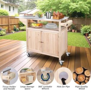 Elevate your outdoor cooking experience with this portable grill cart featuring a stainless steel top and side handle for easy transport. Perfect for kitchen prep, BBQs, or as an outdoor kitchen island table.