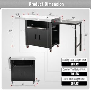 Elevate your outdoor cooking experience with the Grill Table, featuring 2 foldable side tables, stainless steel top, and pull-out plate for convenient grilling. Perfect for outdoor kitchens, bar carts, and movable grill stations.