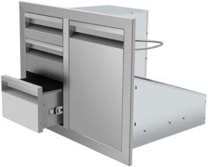 Here is the generated SEO meta description:

"Elevate your outdoor cooking experience with this stainless steel trash drawer combo, featuring triple drawers and a compact design perfect for BBQ island grills. Great value at an affordable price!"