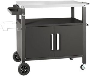 Discover the ultimate dining solution with this versatile cart table featuring a big storage cabinet and movable outdoor BBQ grill stand. Perfect for kitchen prep, indoor/outdoor use.
