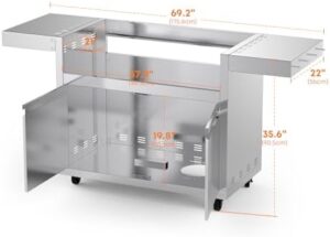 Upgrade your outdoor kitchen with the Stainless Steel Grill Cart for Hygrill 5-Burner Built-in Gas Grill, featuring foldable side shelves and storage cabinet. Perfect for parties, cooking enthusiasts will love the ample space.