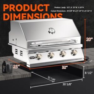 Boost outdoor kitchen vibes with the Hygrill 32-Inch Built In Grill, featuring a stainless steel 4-burner head and liquid propane fuel. Perfect for grilling enthusiasts!
