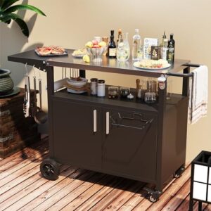 Elevate your outdoor cooking experience with the Grill Cart with Storage. Features a foldable tabletop, storage cabinet, and wheels for easy mobility. Perfect for Blackstone griddles and pizza ovens.