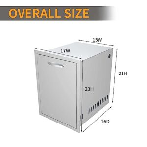 Here is the optimized meta description:

"Elevate your outdoor kitchen with this stainless steel trash drawer featuring double pull-out trays and two bins. Perfect for BBQ island grills, measures 17"W x 23"H x 16"D."