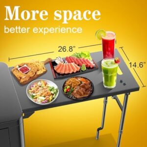 Enhance your outdoor cooking experience with the Outdoor Grill Table Cart, featuring a spacious 57"x24"x35" tabletop, ample storage, and sturdy construction perfect for Blackstone griddles, Ooni pizza ovens, or Ninja woodfire grills.