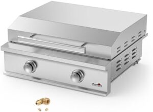 "Experience outdoor cooking freedom with this premium gas griddle, featuring durable stainless steel construction and 2 burners, perfect for BBQ island or grill enthusiasts."