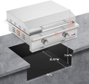 "Experience outdoor cooking freedom with this premium gas griddle, featuring durable stainless steel construction and 2 burners, perfect for BBQ island or grill enthusiasts."