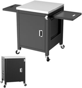 Here is the optimized SEO meta description:

"Maximize your outdoor entertaining space with this stainless steel BBQ grill table featuring 75-gallon storage, rolling prep station and side shelves. Perfect for patio and garden gatherings."