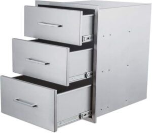 Discover the ultimate outdoor kitchen drawers, featuring 3 stainless steel compartments and a sleek design. Perfect for BBQ islands and kitchens. Enhance your outdoor entertaining space with this versatile drawer.
