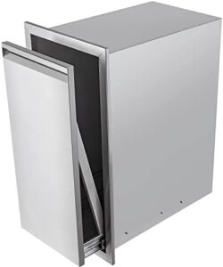 Upgrade your outdoor kitchen with the Gecheer trash can drawer, featuring a stainless steel design and single storage compartment for 10-gallon wastebaskets. Perfect for BBQ islands!