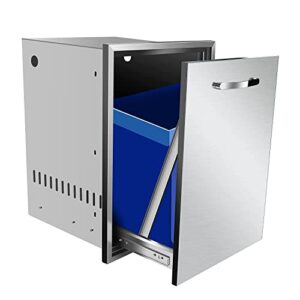 Discover a convenient and stylish outdoor kitchen solution with this stainless steel trash bin featuring a built-in drawer and compact design, perfect for BBQ islands and grilling stations.