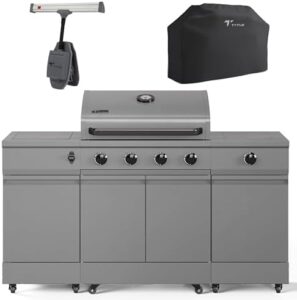 Maximize outdoor cooking with the Fresno 5-Burner Propane or Natural Gas Island Grill featuring a large 864 sq. in. cooking area, powerful 48,000 BTU grill and 12,000 BTU side burner - all with sleek gunmetal finish.