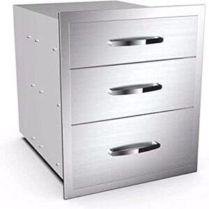 Elevate your outdoor cooking with our Stainless Steel BBQ Island Drawers featuring flush mount triple access and spacious storage. Perfect for entertaining, this compact design measures 18x23x21 inches